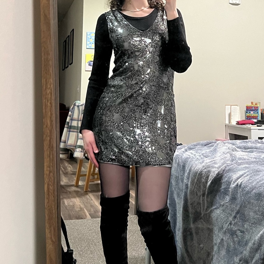 Silver Sequin Express Mini Tank Dress